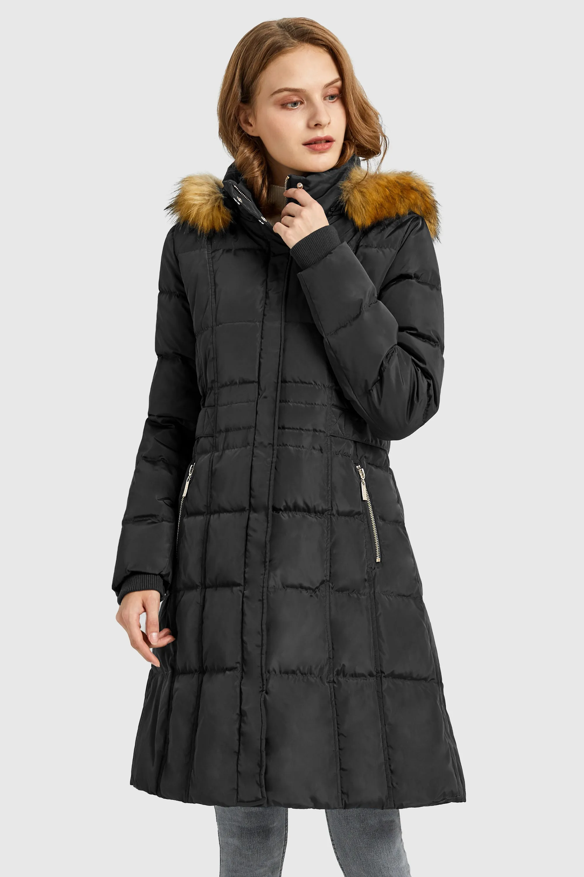 Long Faux Fur Hooded Down Coat