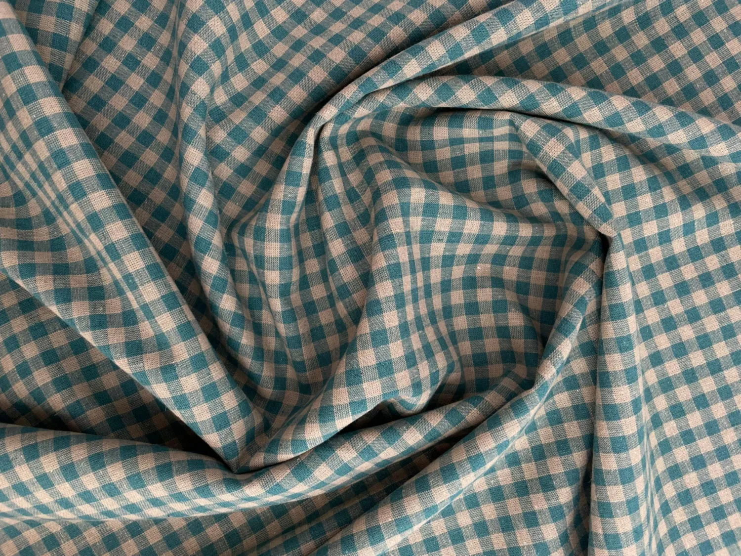 Maria Teal Linen Cotton Gingham Fabric