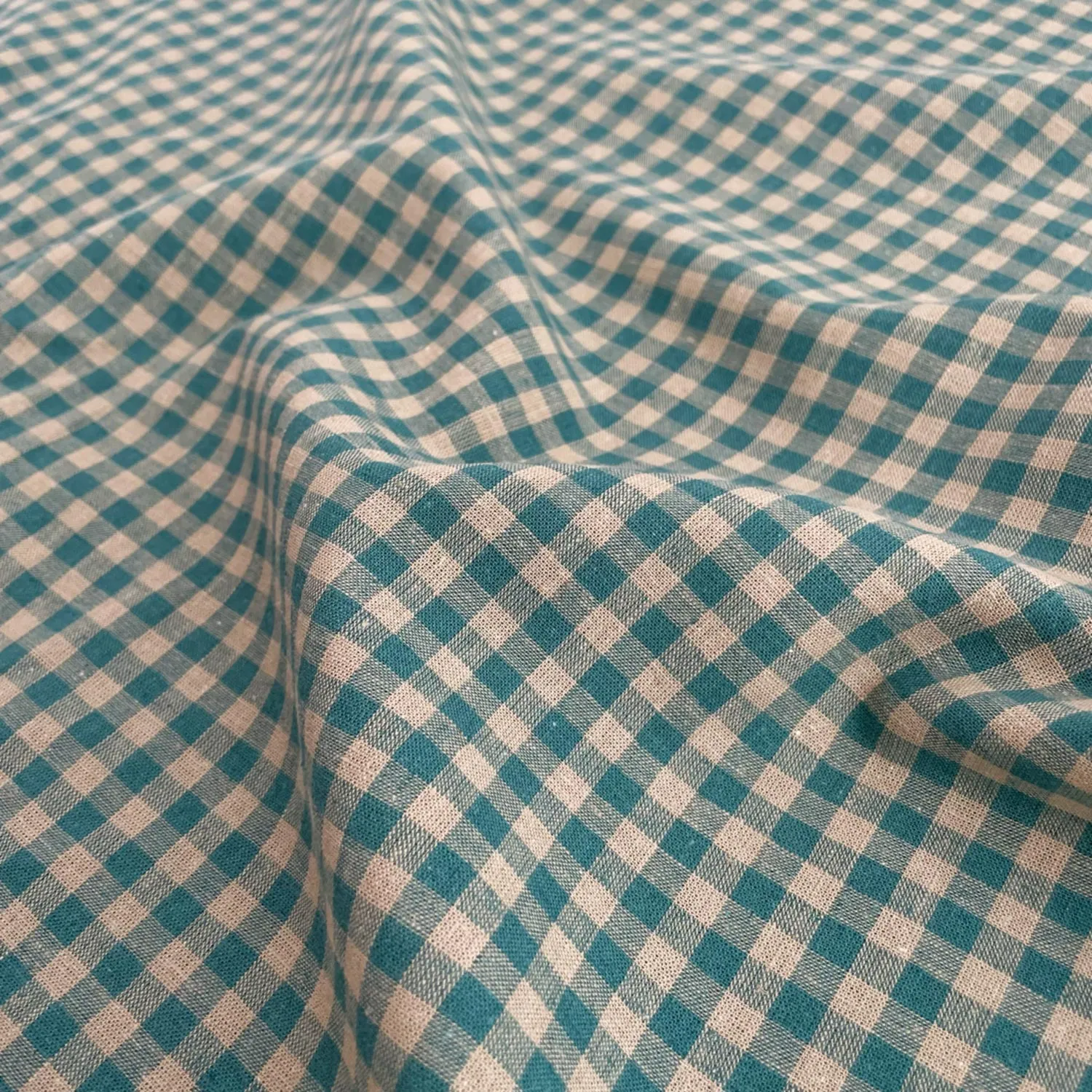 Maria Teal Linen Cotton Gingham Fabric