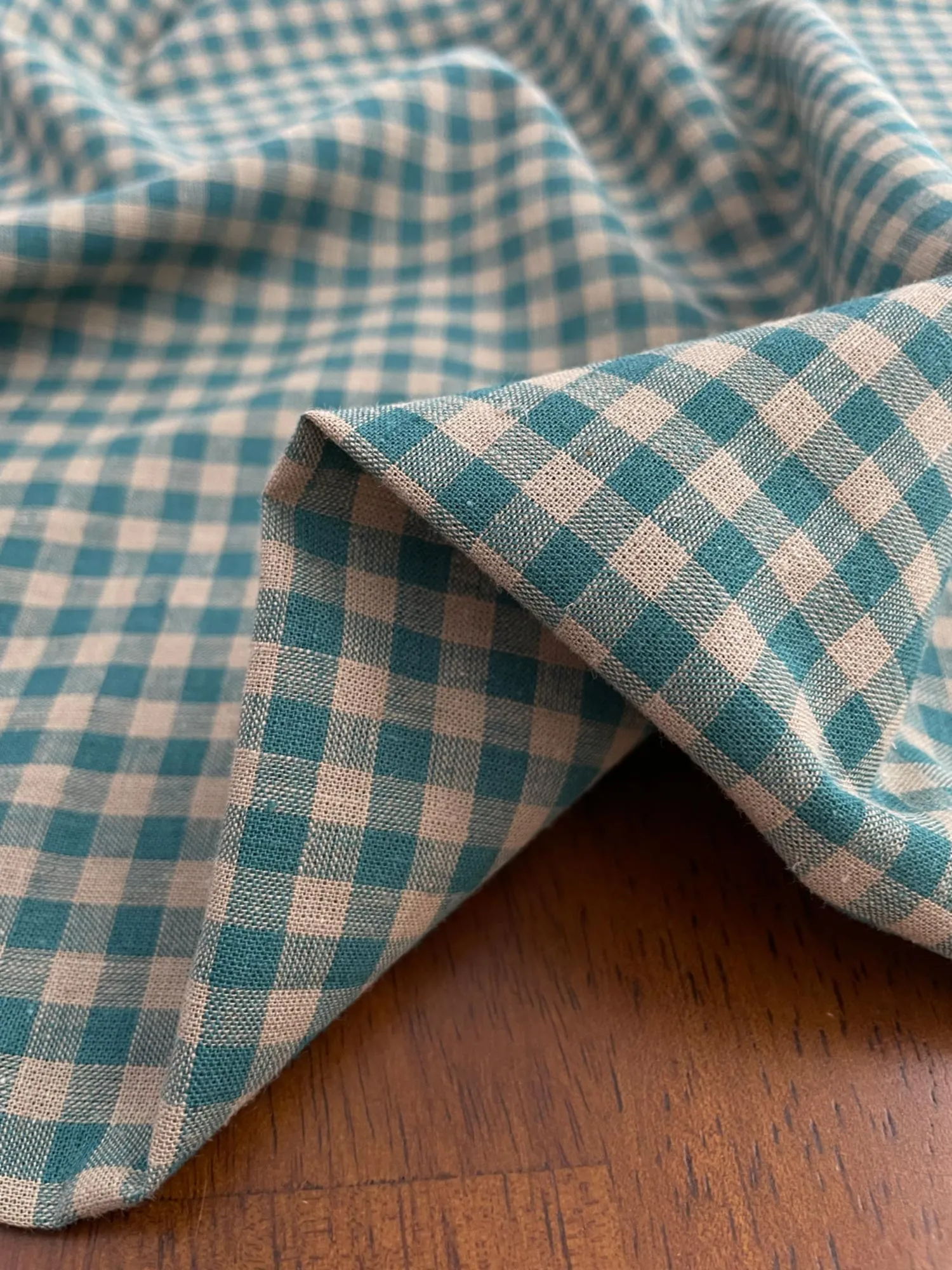 Maria Teal Linen Cotton Gingham Fabric