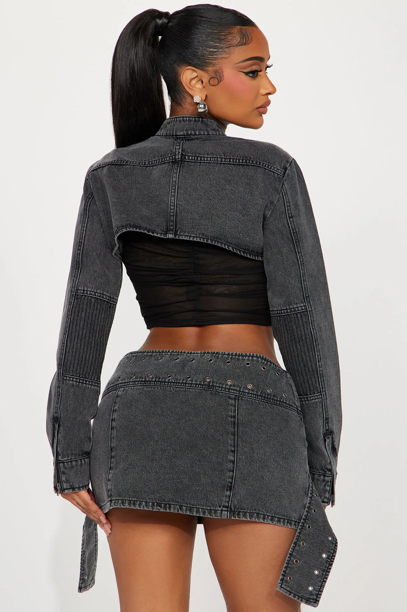 Melody Denim Micro Mini Skirt Set - Black Wash