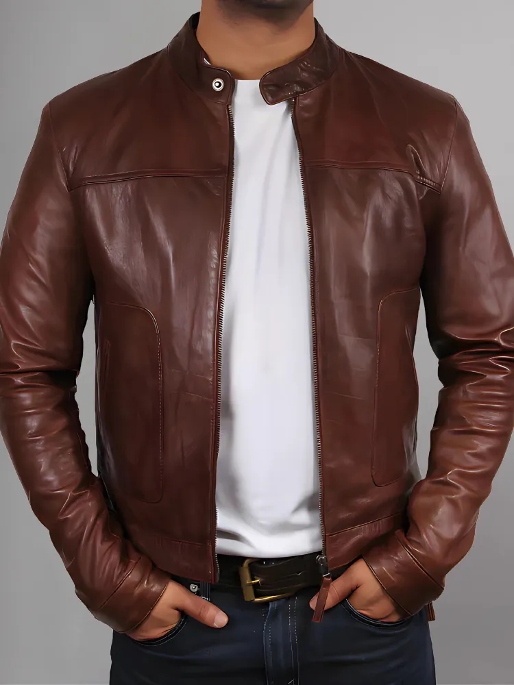 Mens Pink Biker Motorcycle Cafe Racer Jacket made with Genuine Sheepskin Leather