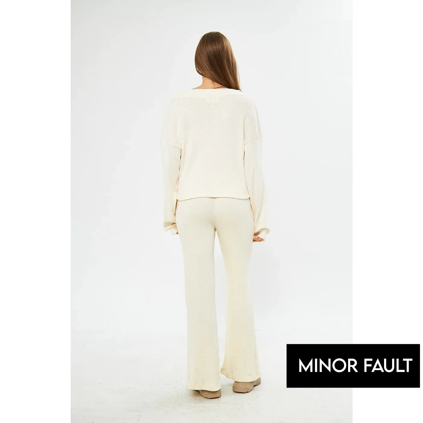 (Minor Fault) Lemon Waffle Knit Button Down Cardigan