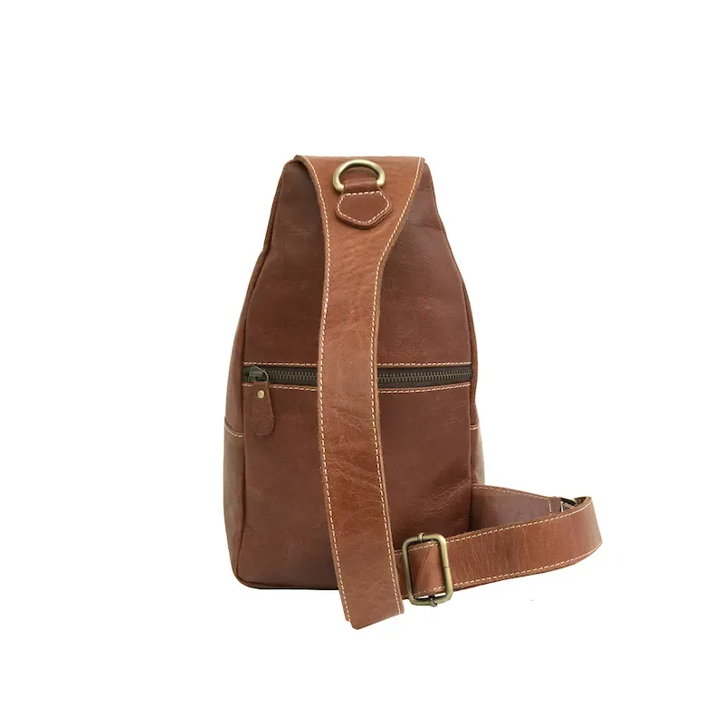 Modern Leather Chest Bag - Cognac Brown