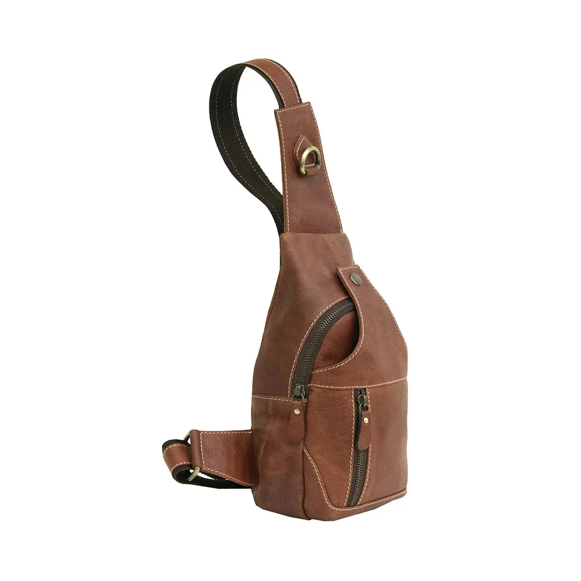 Modern Leather Chest Bag - Cognac Brown