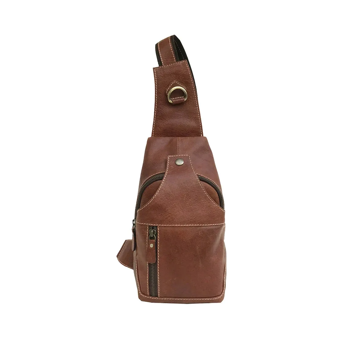 Modern Leather Chest Bag - Cognac Brown