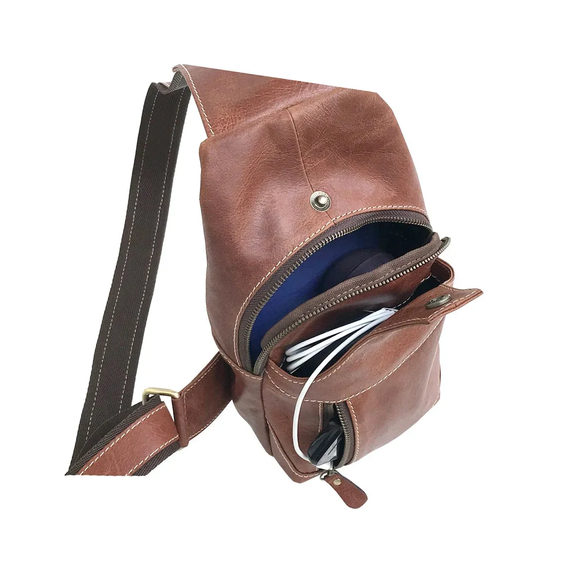 Modern Leather Chest Bag - Cognac Brown