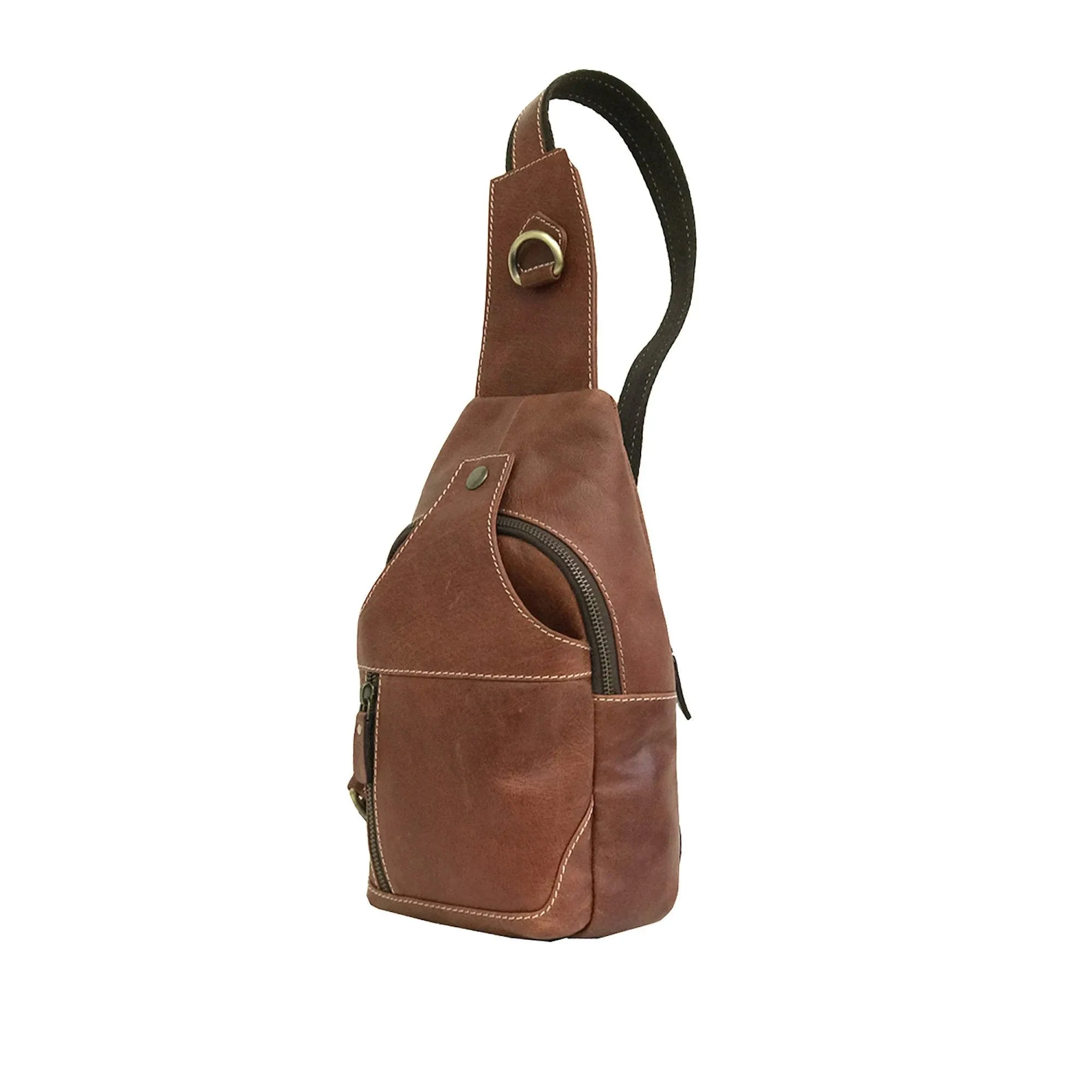 Modern Leather Chest Bag - Cognac Brown