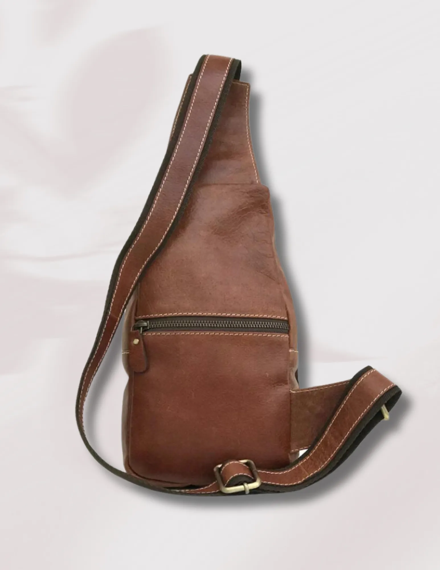 Modern Leather Chest Bag - Cognac Brown