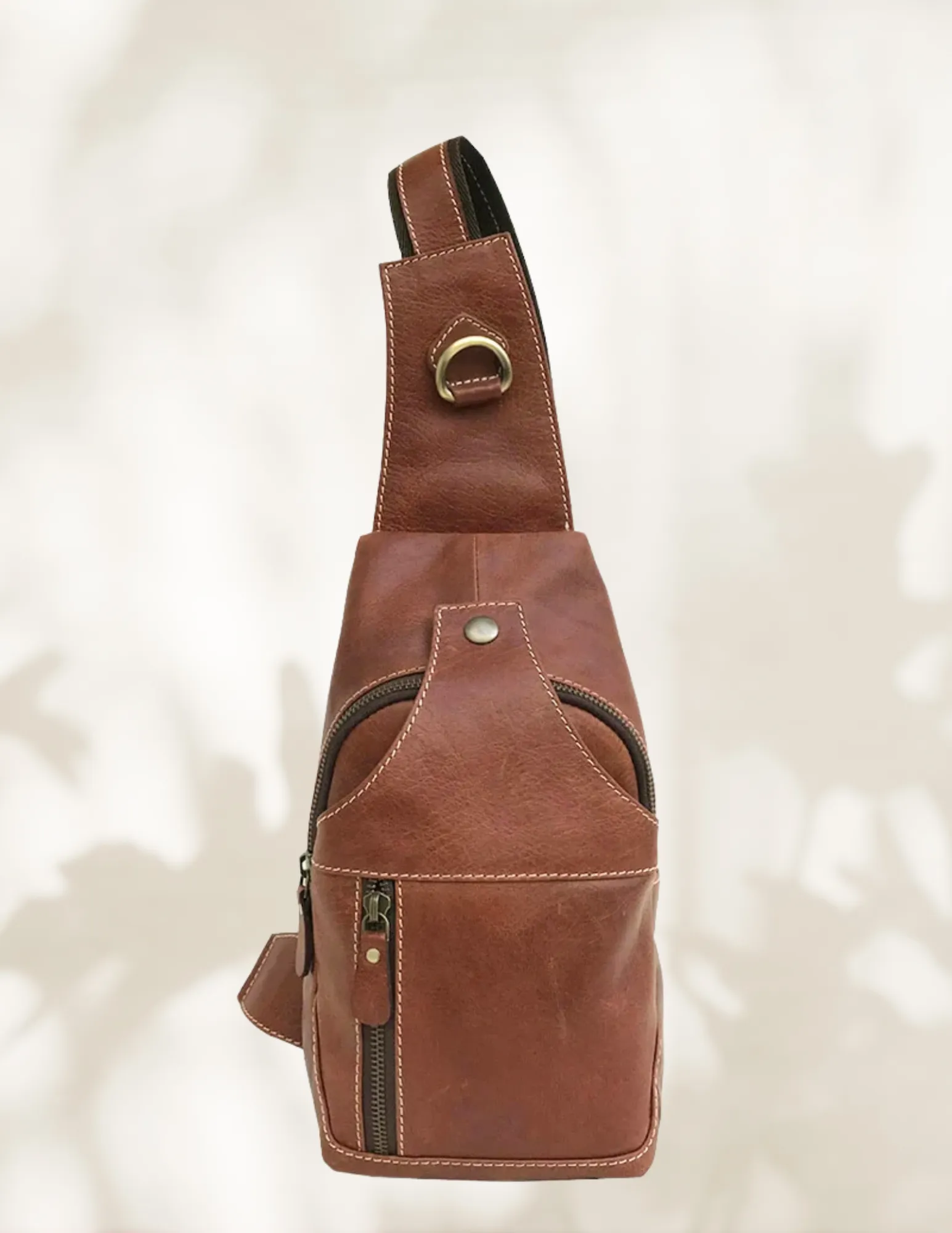 Modern Leather Chest Bag - Cognac Brown