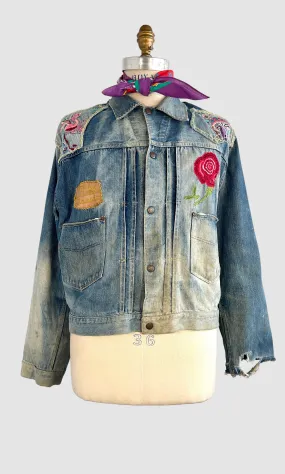 NATIVE FUNK & FLASH 60s Psychedelic Embroidered Jean Jacket  Mens X Large