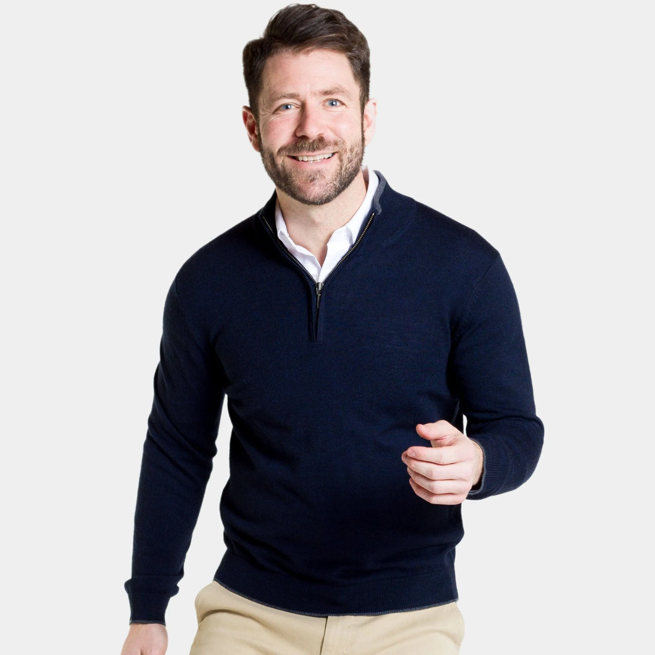 Navy Merino Quarter-Zip Sweater