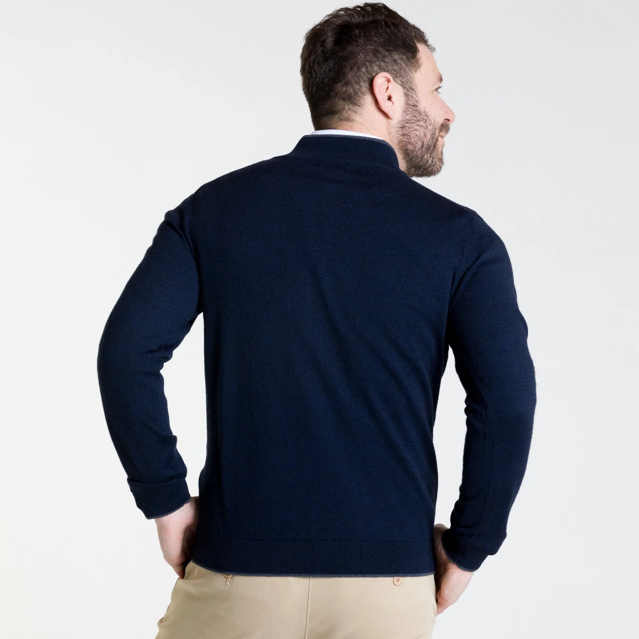 Navy Merino Quarter-Zip Sweater