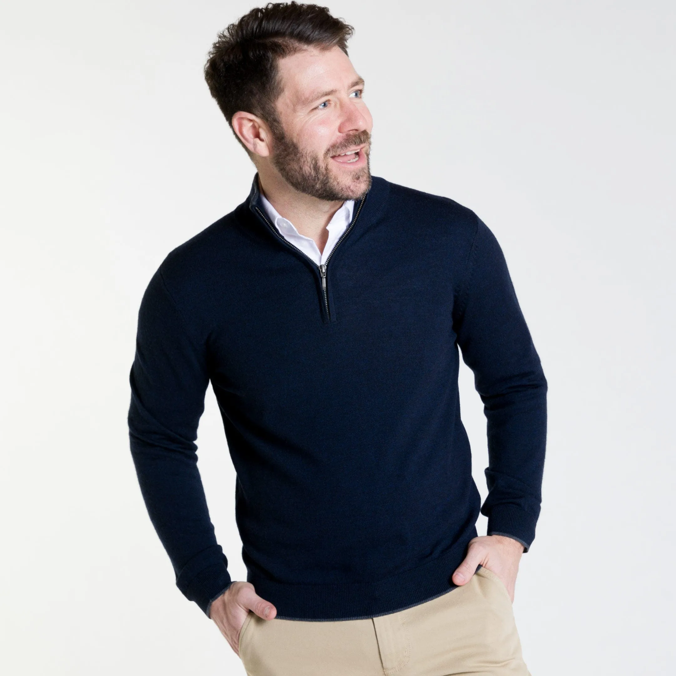 Navy Merino Quarter-Zip Sweater