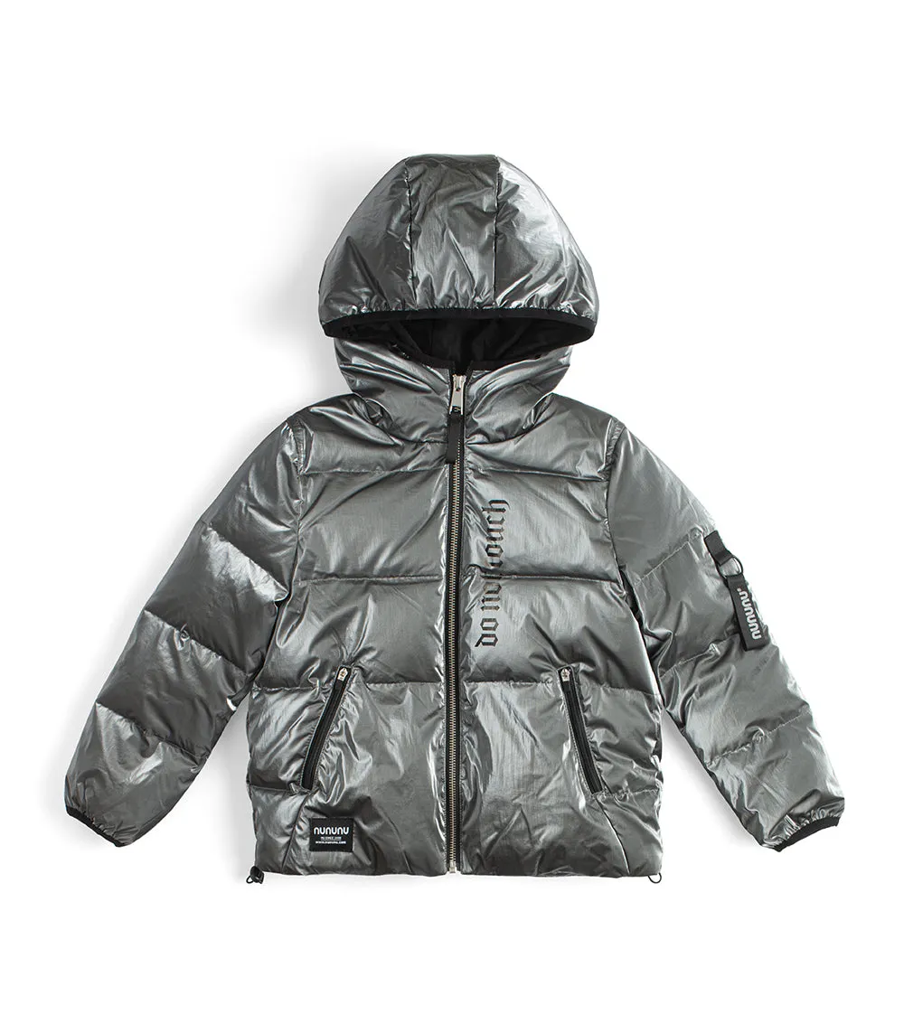 NUNUNU FW23 Sun Inked Hooded Down Jacket in Titanium