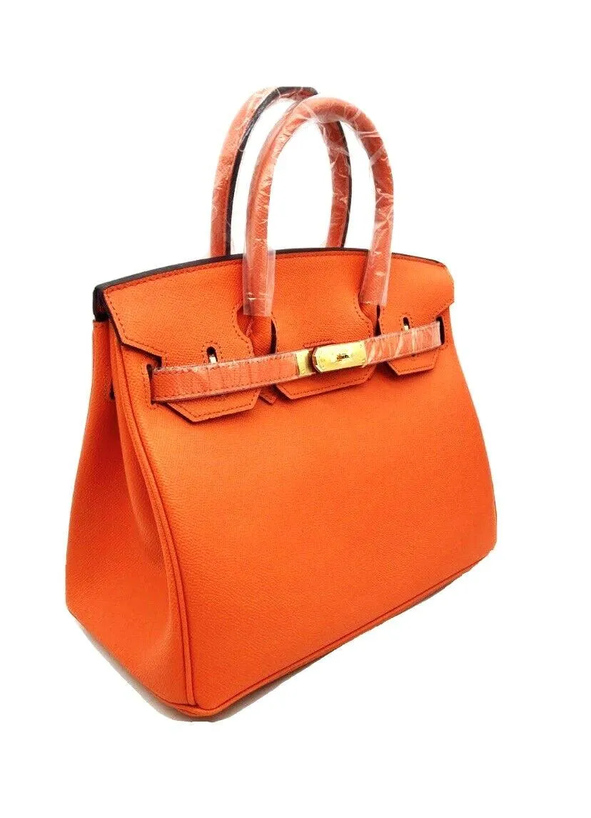 Orange Leather Cowhide Handbag