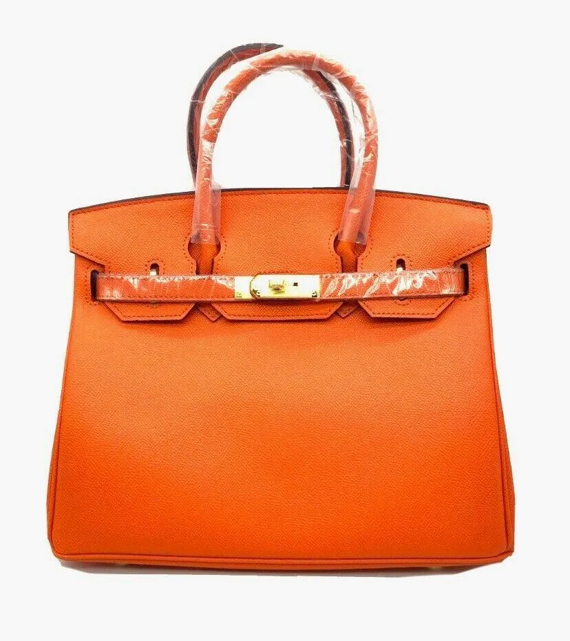 Orange Leather Cowhide Handbag