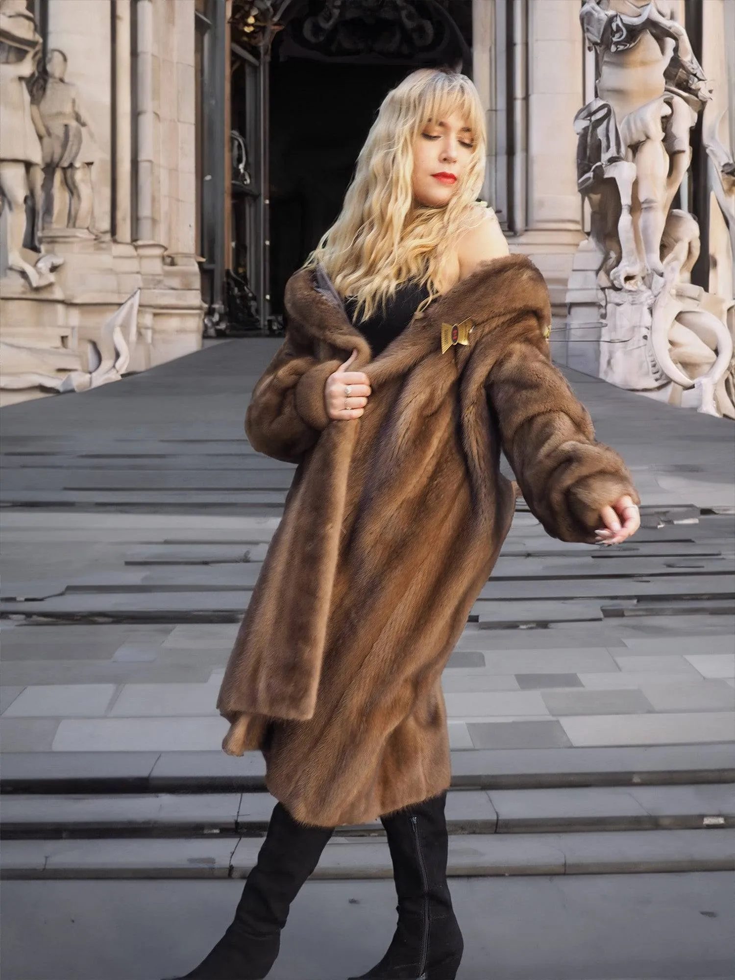 Pastel Autumn Haze Brown Mink Fur Coat Coats L