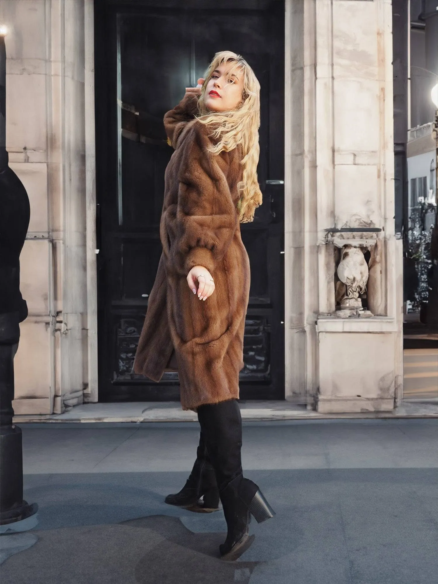 Pastel Autumn Haze Brown Mink Fur Coat Coats L