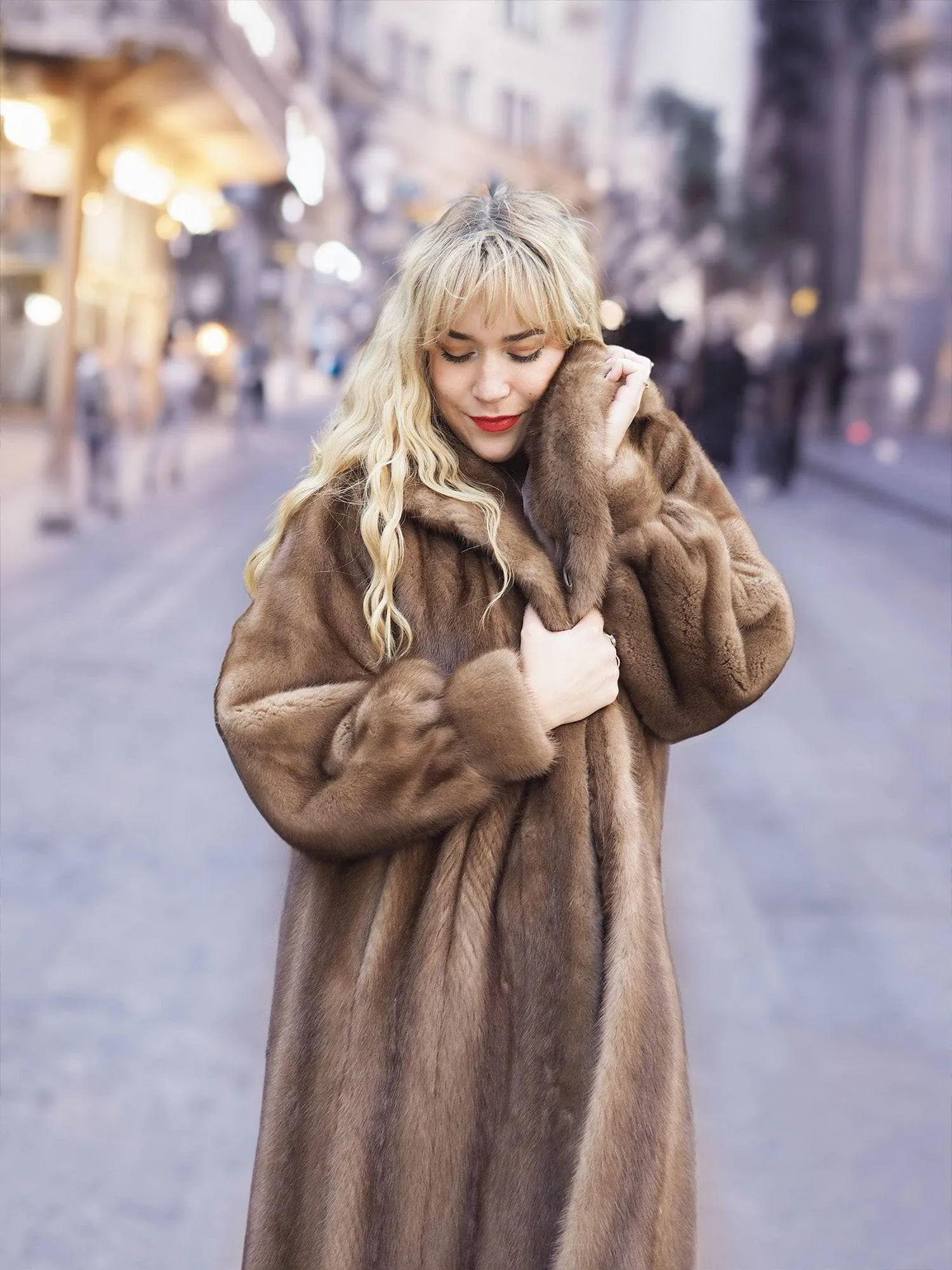 Pastel Autumn Haze Brown Mink Fur Coat Coats L