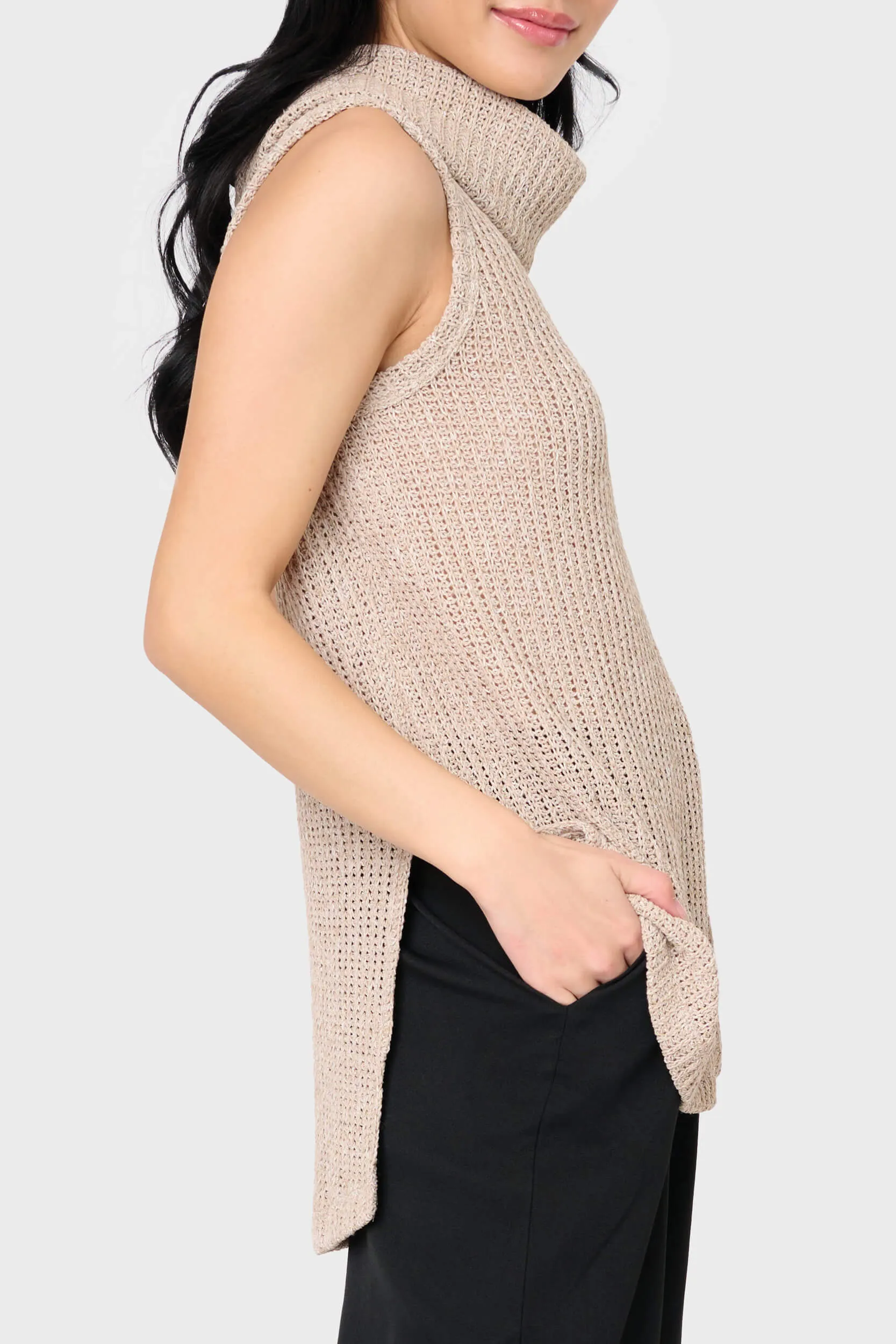 Roll Neck Sleeveless Crochet Vest