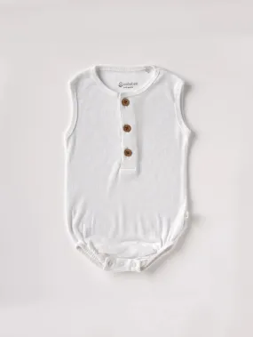 Sleeveless pure white bodysuit for baby