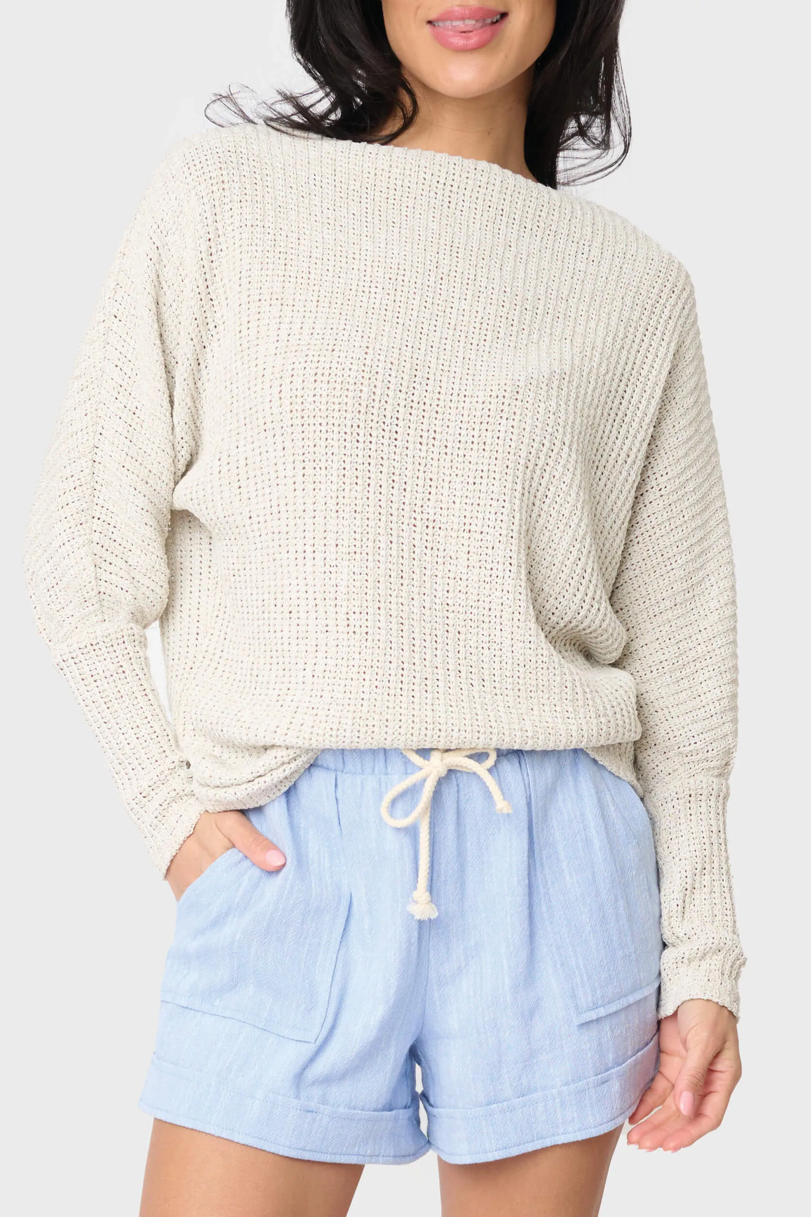 Slouchy Off Shoulder Open Stitch Sweater