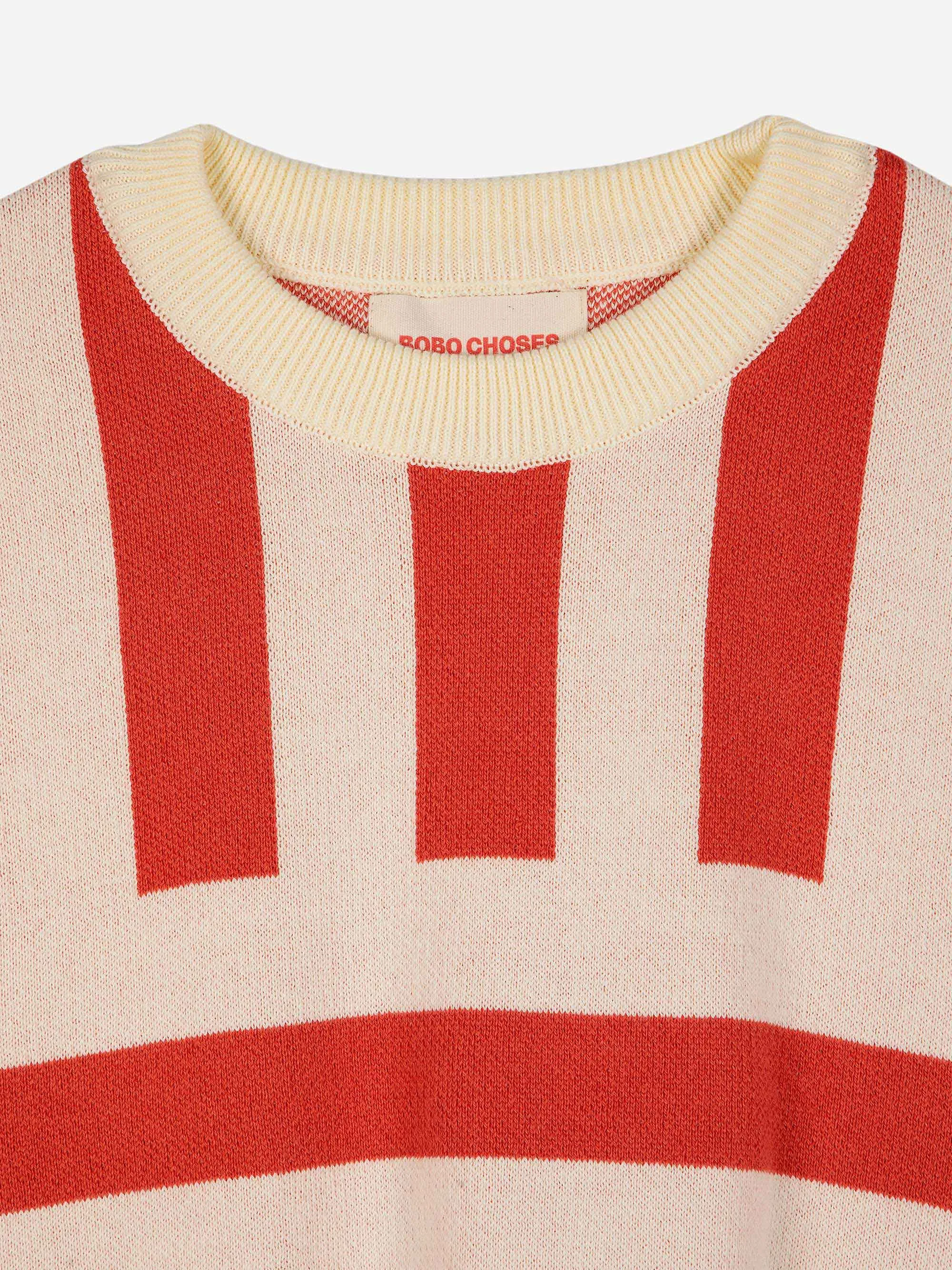 Striped Short Sleeve Knitted Sweater