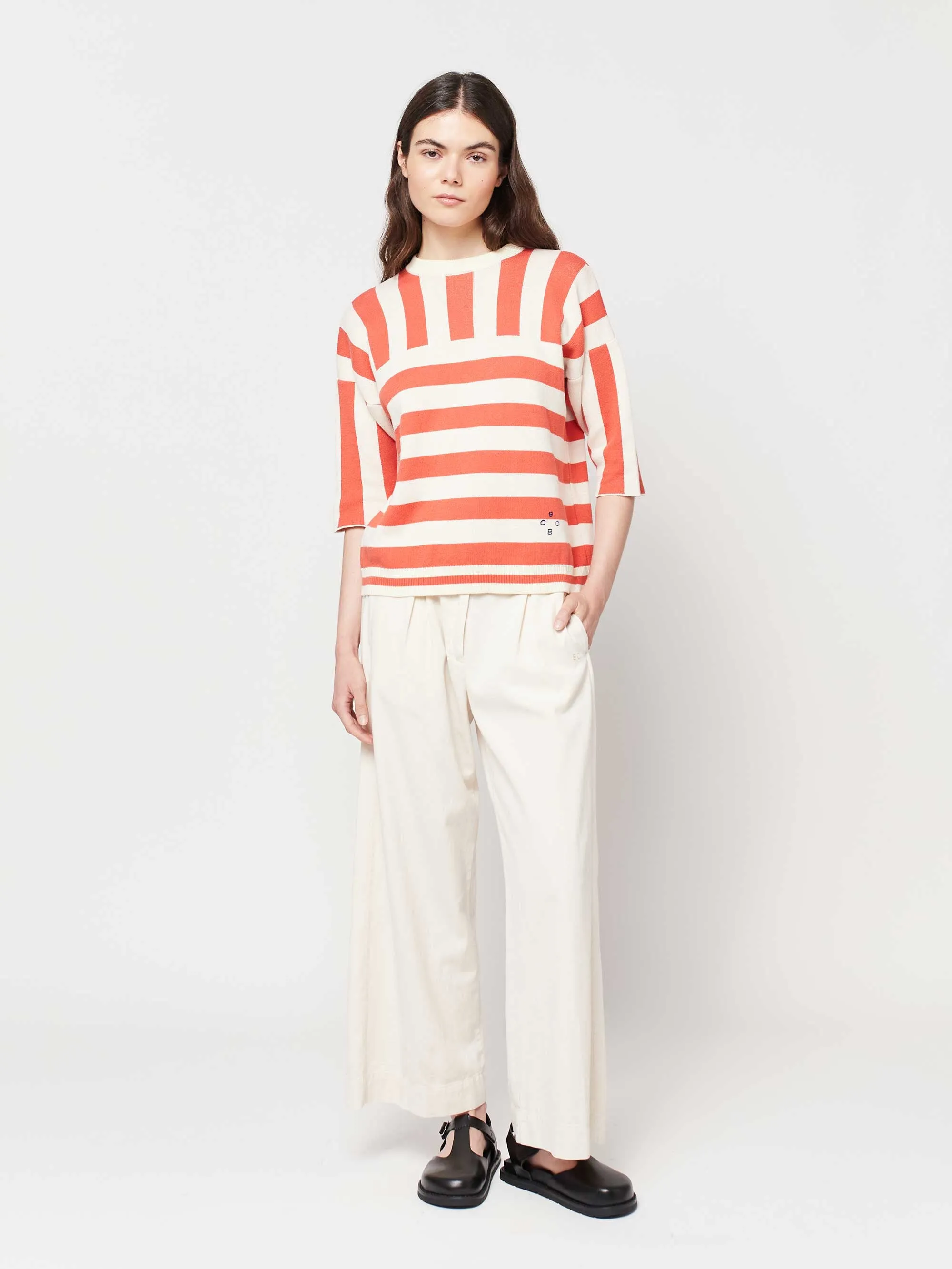 Striped Short Sleeve Knitted Sweater