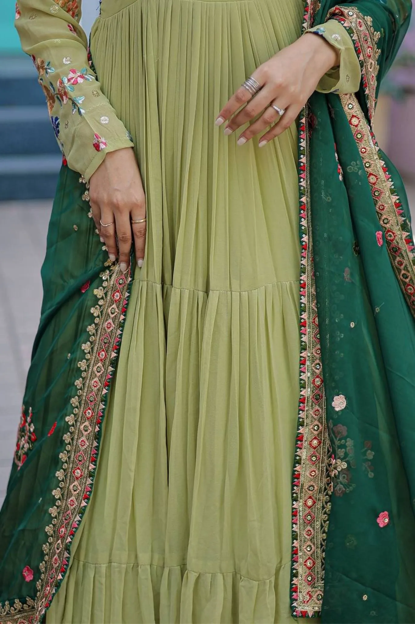 The Beauty of Georgette Embroidered Threadwork Gown with Dupatta