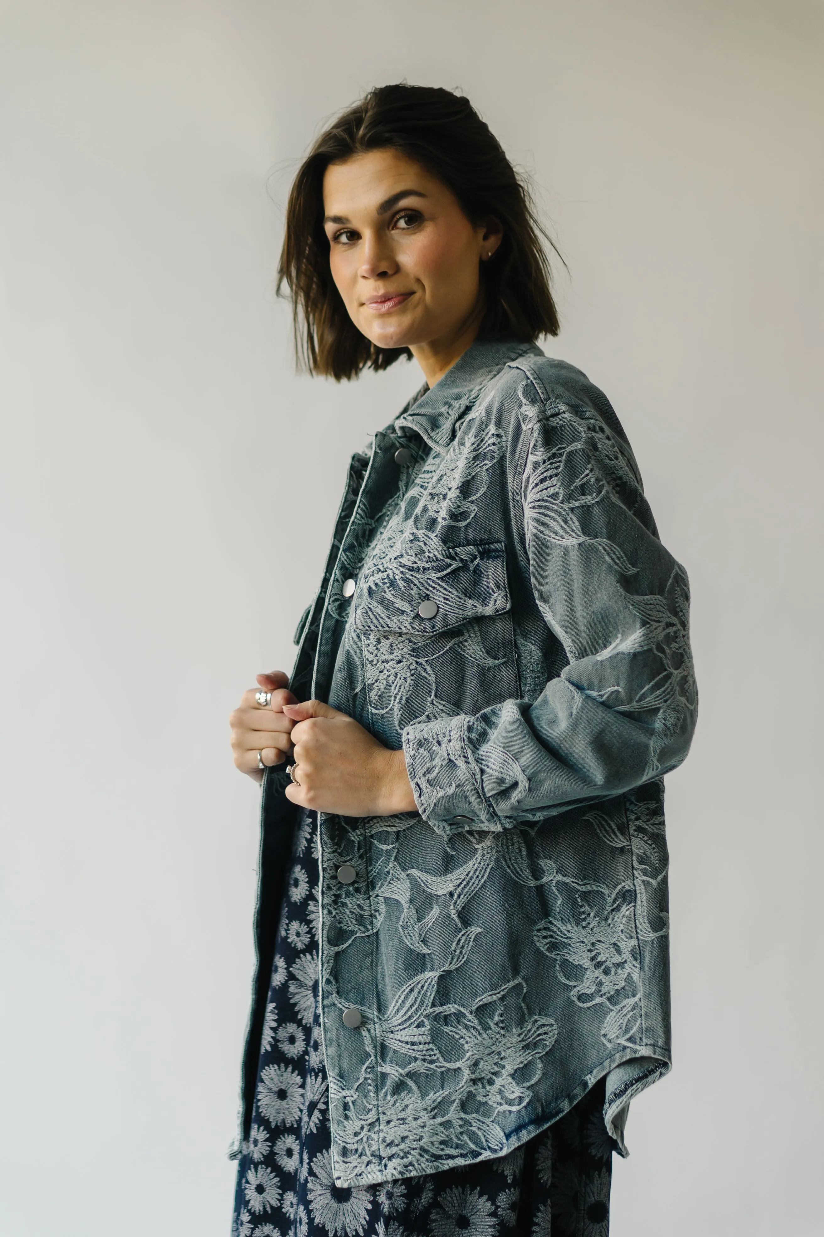 The Rosemont Floral Embroidered Jacket in Denim