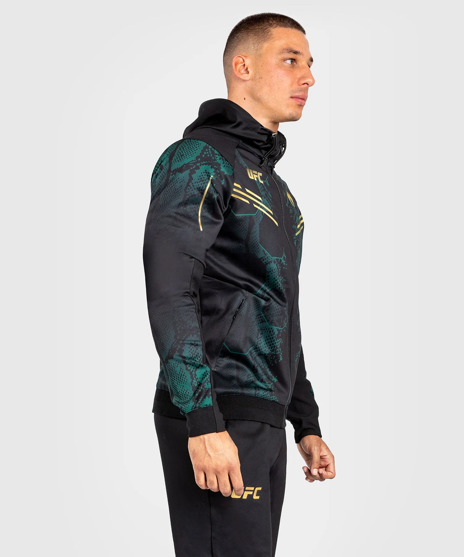 UFC Adrenaline by Venum Authentic Fight Night Men’s Walkout Hoodie - Emerald Edition - Green/Black/Gold