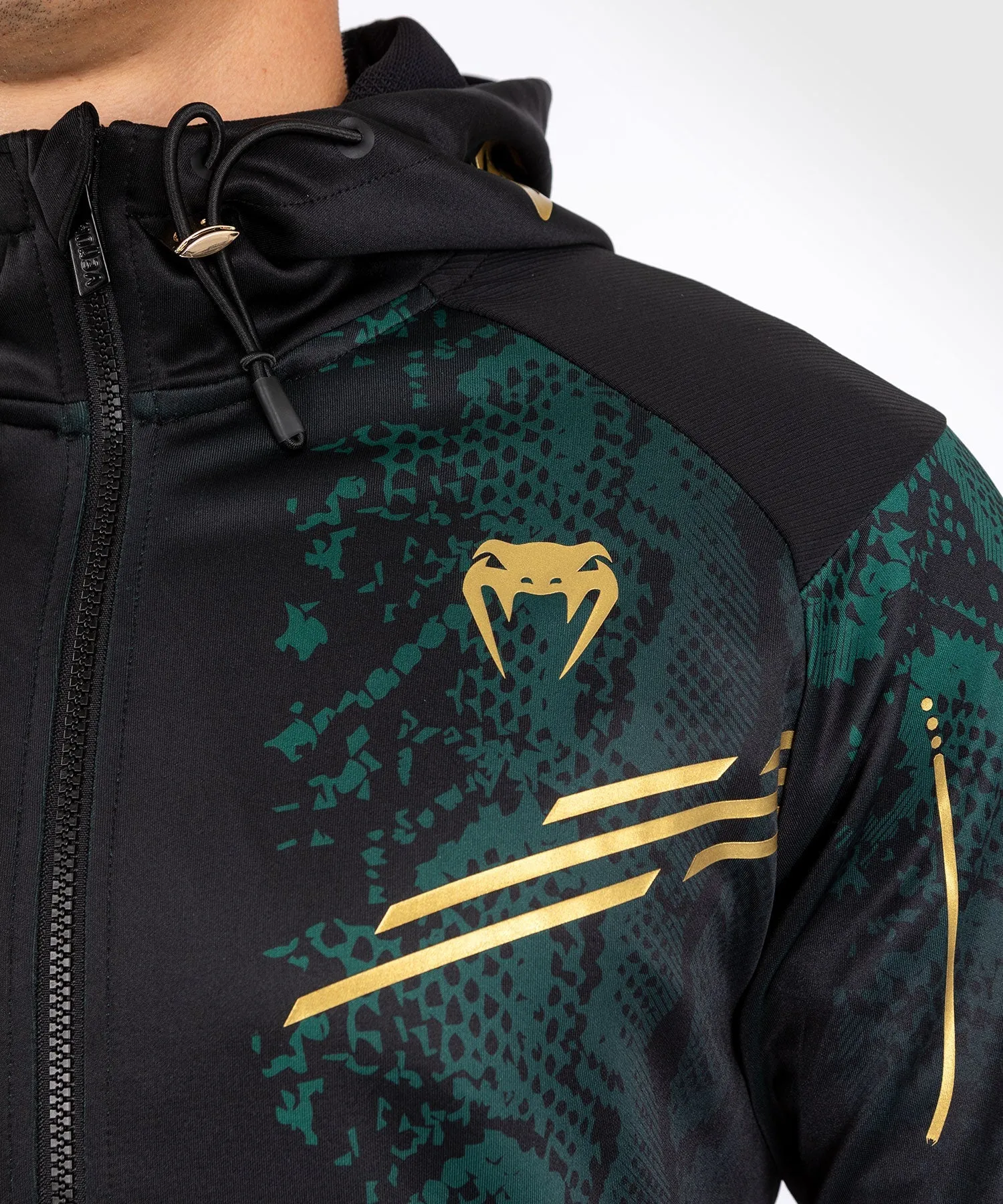 UFC Adrenaline by Venum Personalized Authentic Fight Night Men’s Walkout Hoodie - Emerald Edition - Green/Black/Gold