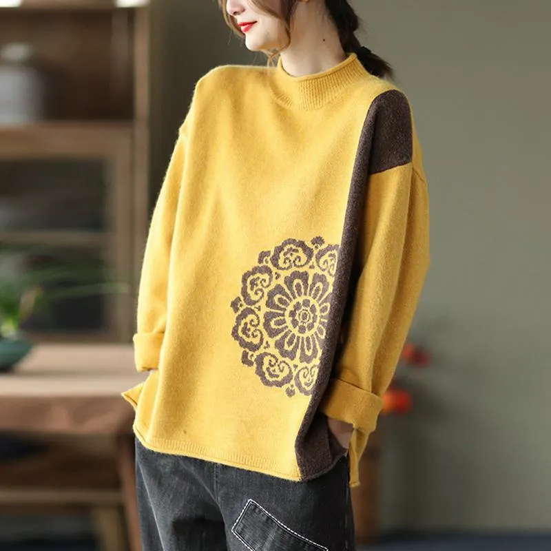 Winter Retro Flower Knitted Sweater Jumper