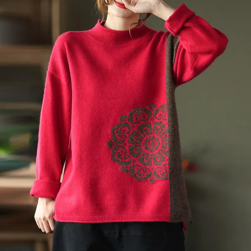 Winter Retro Flower Knitted Sweater Jumper