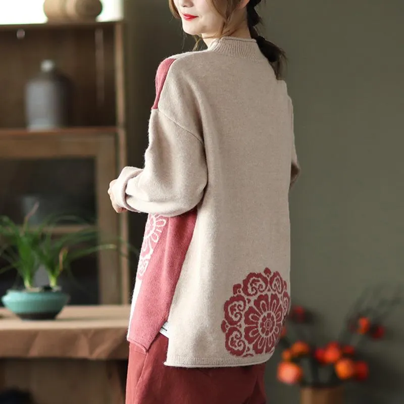 Winter Retro Flower Knitted Sweater Jumper