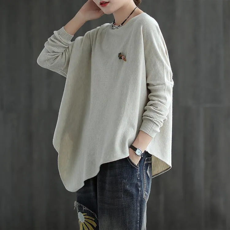 Women Pure Color Irregular Hem Sweater