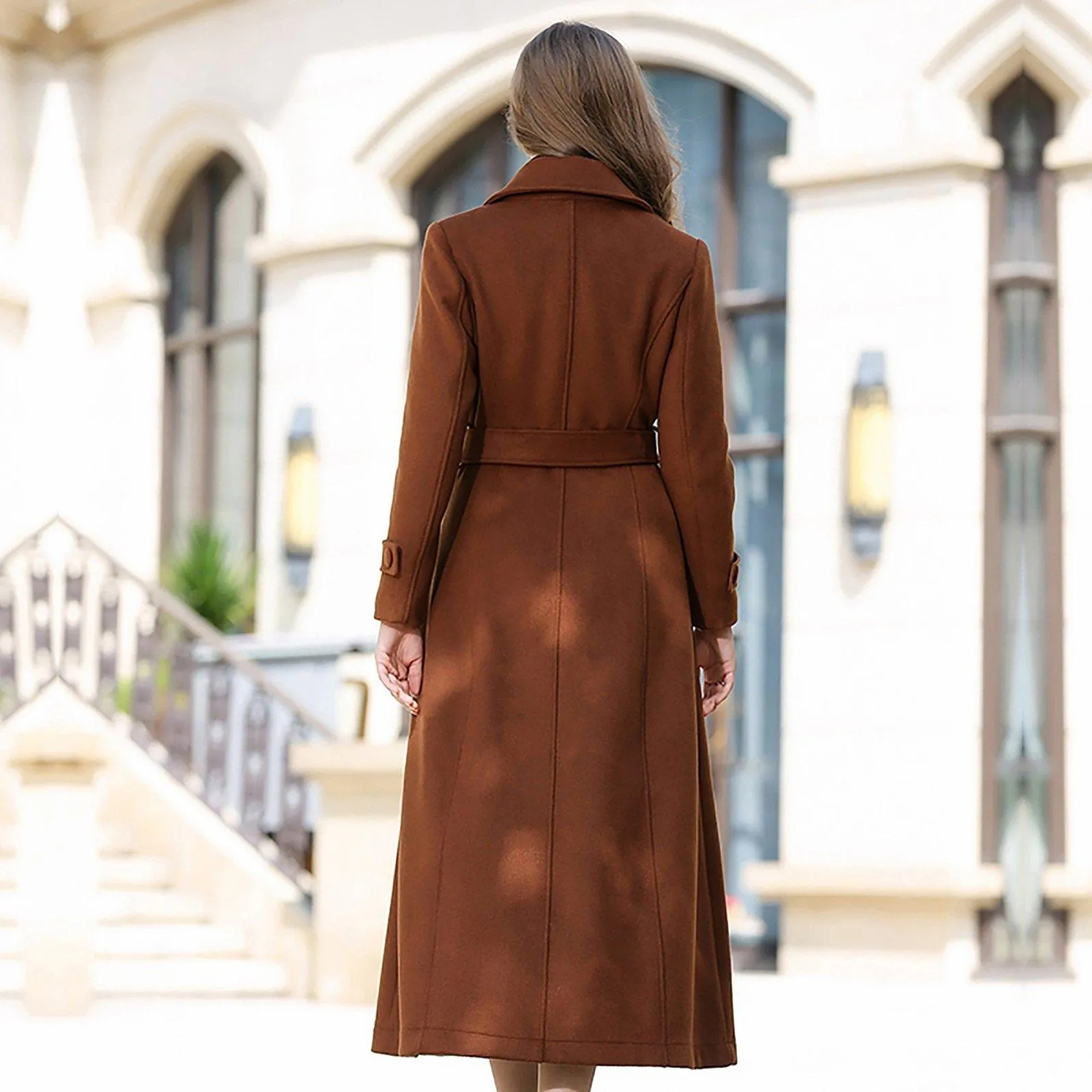 Wool Blend Belted Flared Bottom Coat