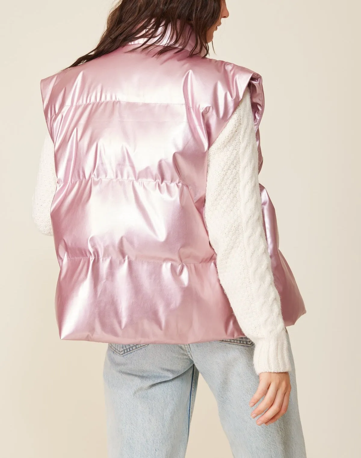 Zia Metallic Zip Up Puffer Vest